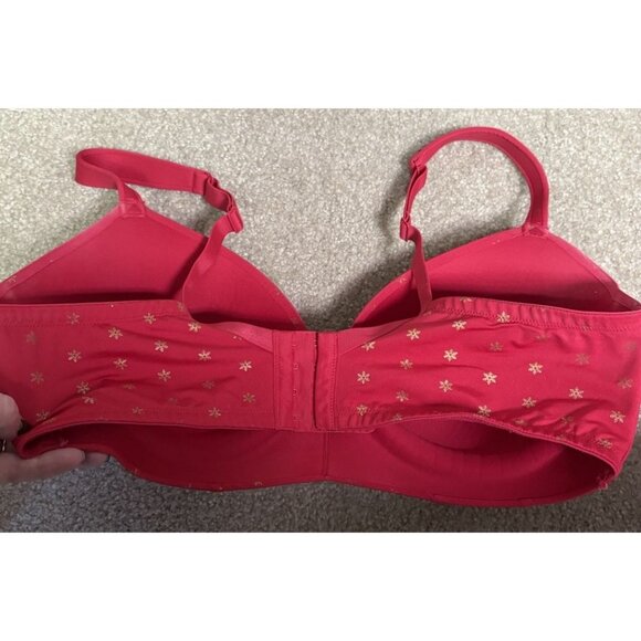 Cacique 40 DDD BRA Red Gold Snowflake Lightly Lined T-Shirt No Wire LANE Bryant - Picture 4 of 6